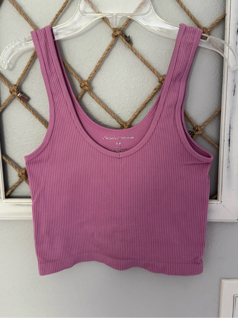 Sezane Collection Ribbed Crop Tank — Dusty Pink